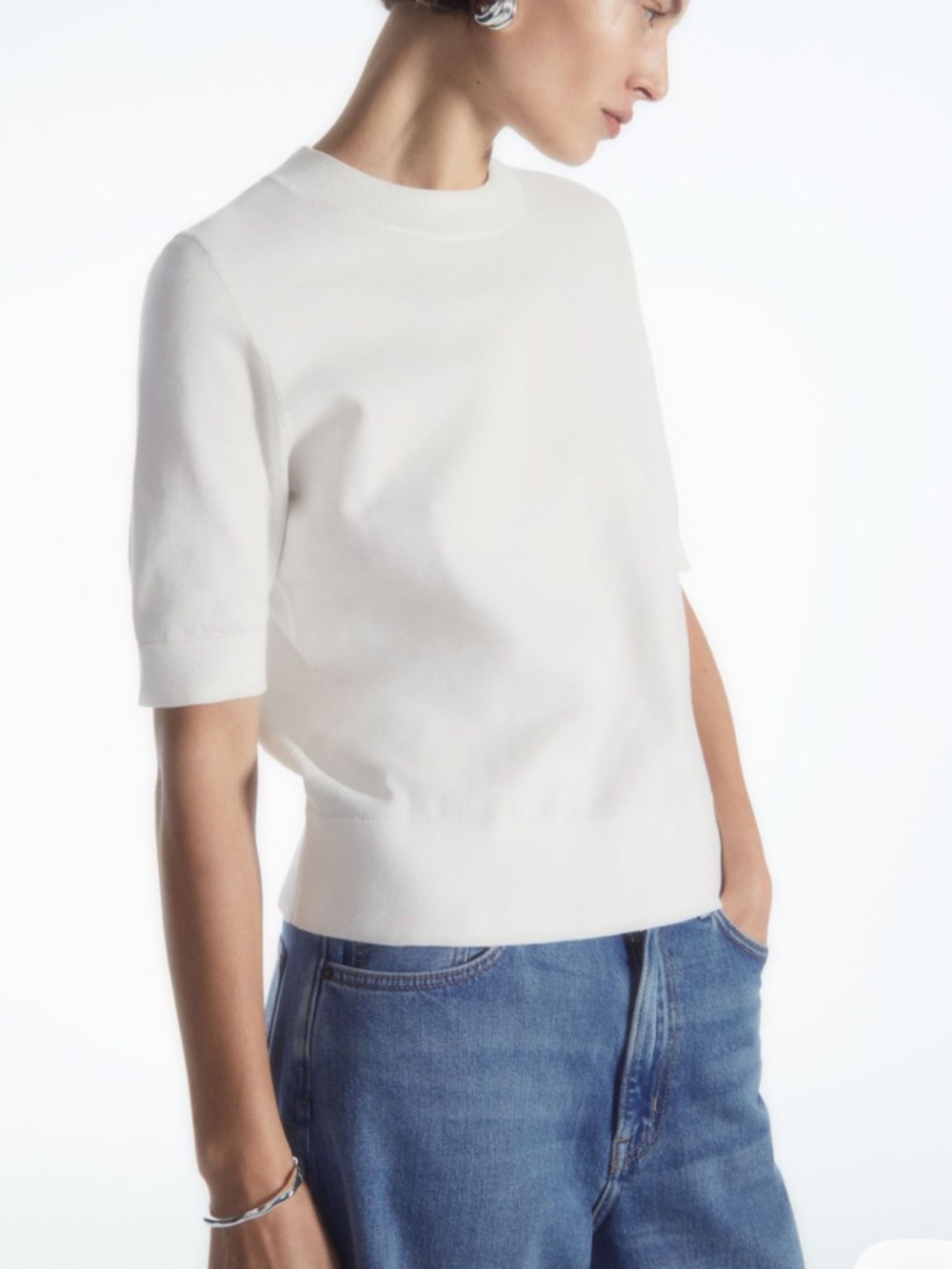 COS Cream Short Sleeve Crewneck Knit Top Size XS